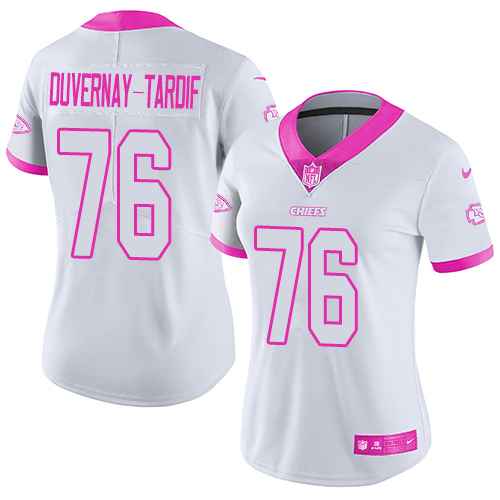 Women's Limited Laurent Duvernay-Tardif Nike Jersey White/Pink - #76 Rush Fashion NFL Kansas City Chiefs